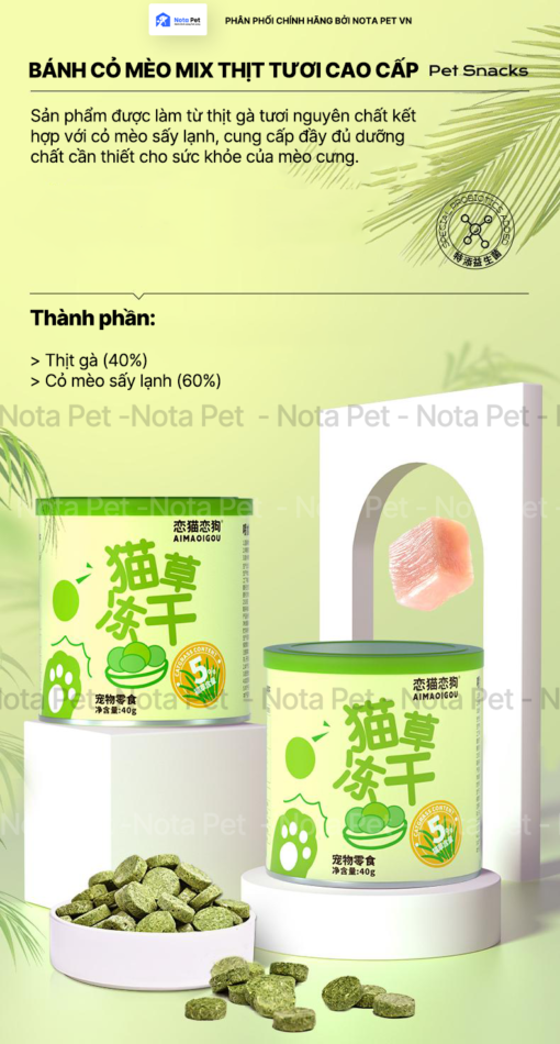 Bánh cỏ mèo mix thịt tươi cao cấp cho PET Notapet